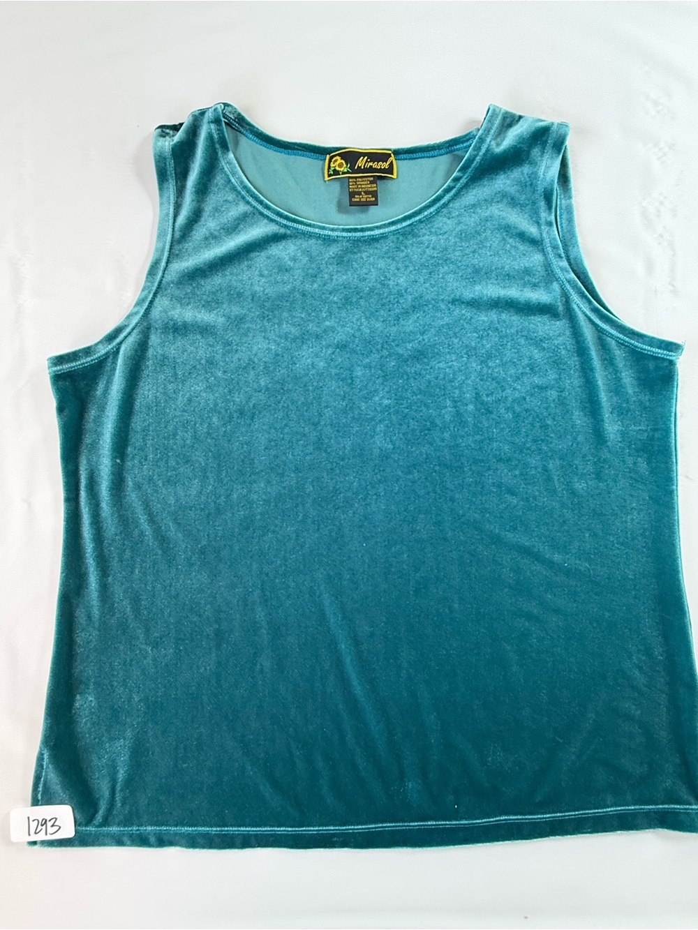Vintage Y2K Mirasol Teal Blue Stretch Velvet Tank Top Scoop Neck Sleeveless Cami